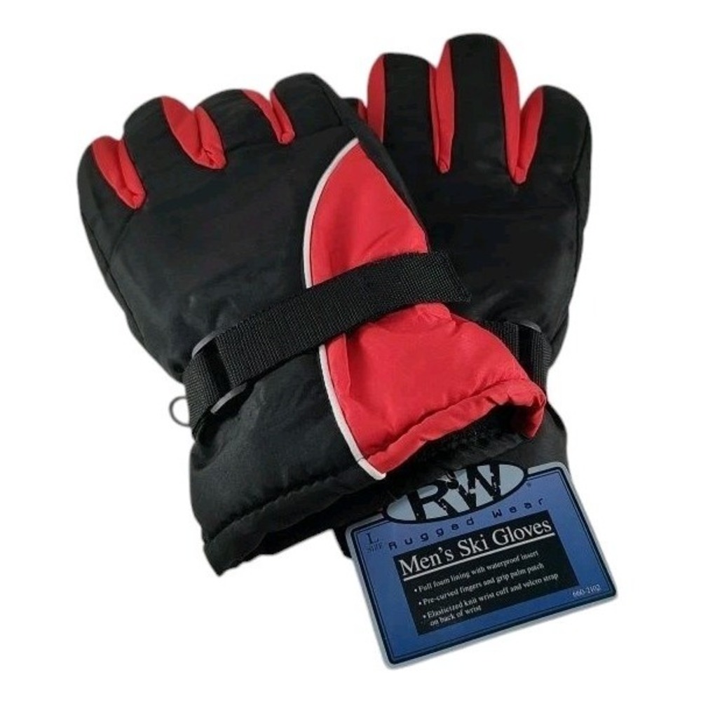Rugged Wear Mens Ski Gloves Fully Lined Pre‎ Curved Fingers Grip Patch Large New